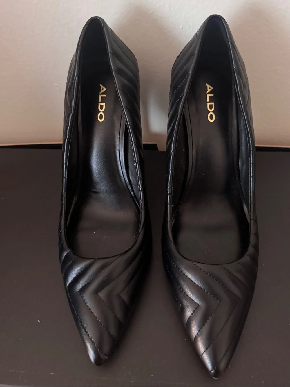 Aldo Black Quilted Pointed-Toe Heels